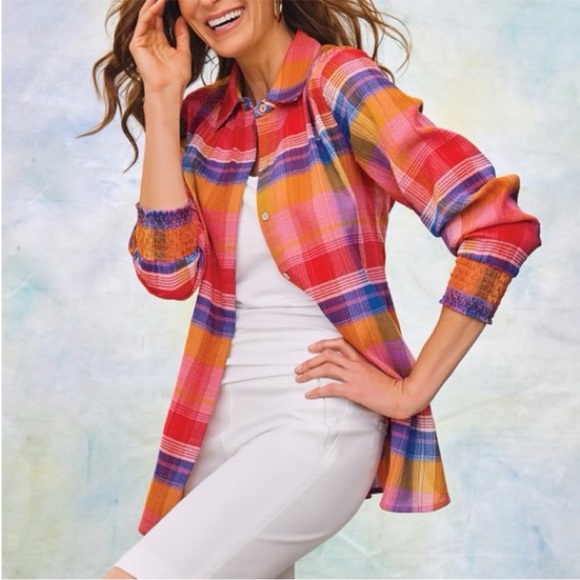 Soft Surroundings Tops - Soft Surroundings Sansonne Multicolor Plaid Button Down Shirt Size XL